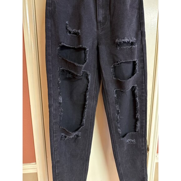 PrettyLittleThing Washed Black Ripped High-Waisted Mom Jeans UK 10 - Picture 2 of 12